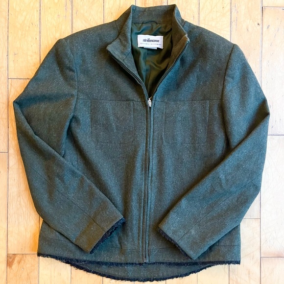 Steilmann Wool Blend Dark Green Zip-Up Jacket with Frayed Hem Detail Size 10 - Picture 2 of 7